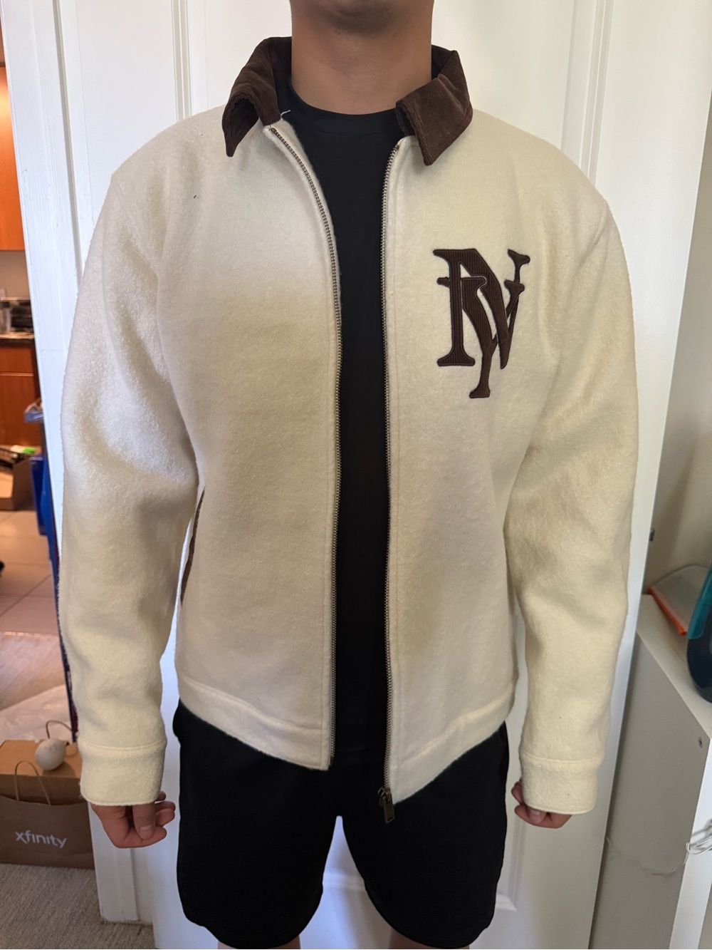 NWOT- New York or Nowhere (NYON) Zip-Up Jacket with Brown Trim - Picture 4 of 5